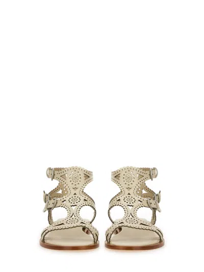 Ash Round Toe Leather Sandals With Perforated Design In Neutral