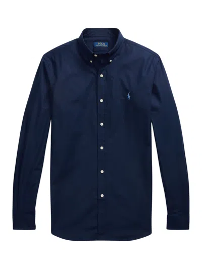 Polo Ralph Lauren Camicia Bd In Popeline Stretch Slim-fit Shirt In Blue