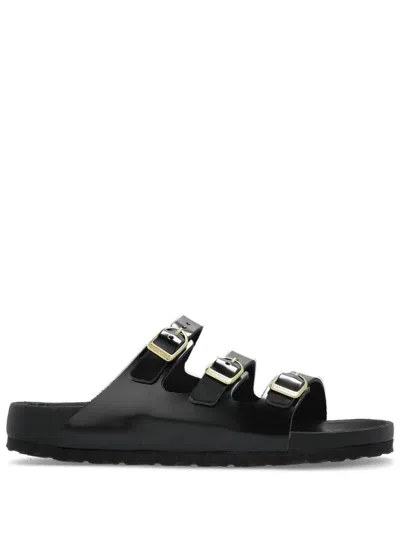 Birkenstock Black Sandals With Adjustable Straps And Gold-tone Buckles