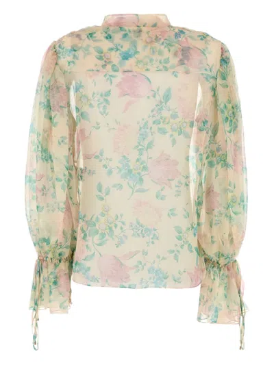 Chloé Puff-sleeve Blouse In Silk Mousseline In Multi