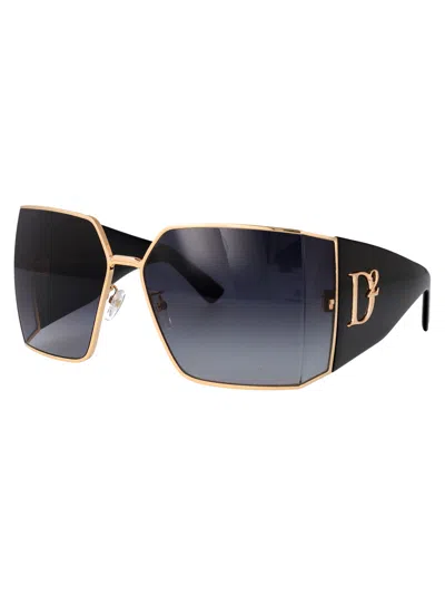 Dsquared2 Logo Rectangular Sunglasses In Gold