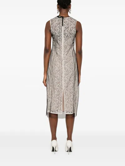 Fendi Sm Dress Black White Lace Flowers In Brown