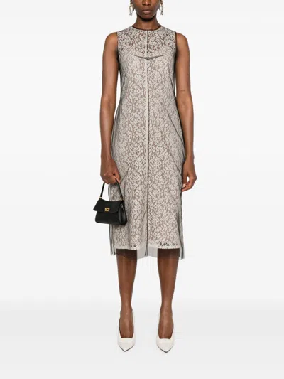 Fendi Sm Dress Black White Lace Flowers In Brown
