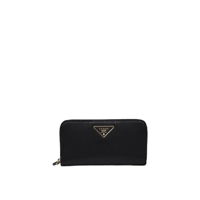 Prada Triangle Logo Saffiano Leather Zip-around Wallet In Black