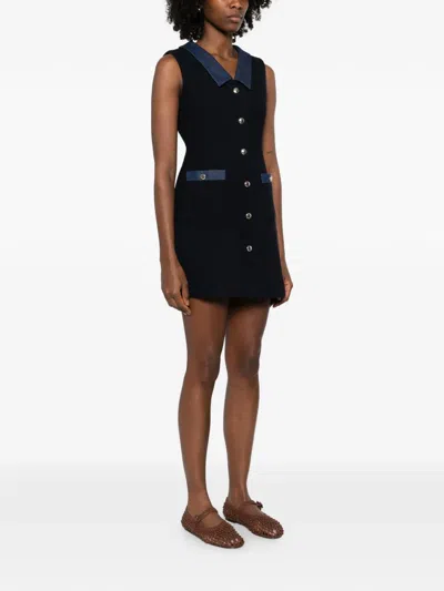 Maje Patch-pocket Button Mini Dress In Blue