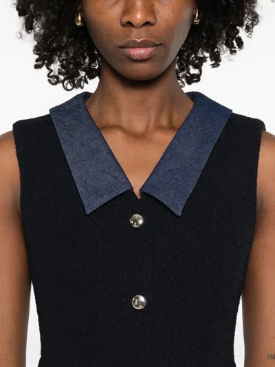 Maje Patch-pocket Button Mini Dress In Blue