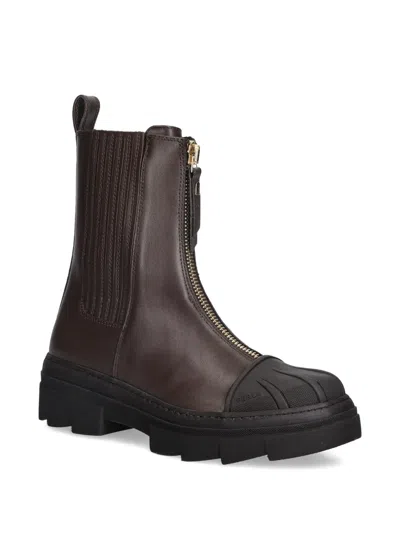 Furla Zip Ribbed Boots In Brown