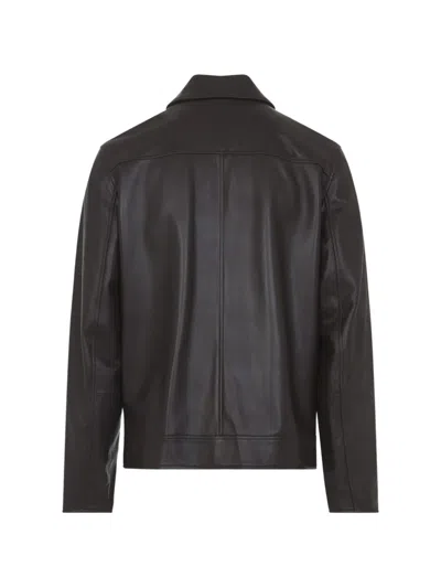 Paul Smith Regular Fit Leather Jacket Collared Design In Black