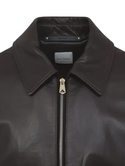 Paul Smith Regular Fit Leather Jacket Collared Design In Black