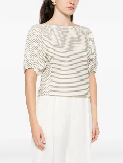 Staud Didi Cotton Popeline Micro Stripes Top Tops Multicolor In White