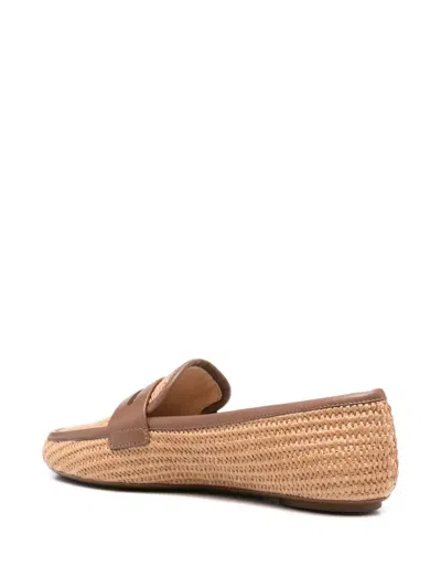 Gianvito Rossi Marbella Leather-trimmed Raffia Loafers In Brown