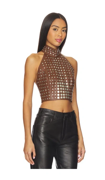 Understated Leather Studded Top In Brown