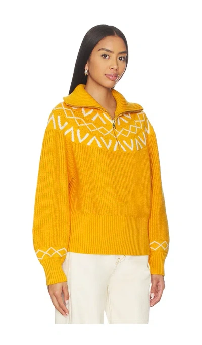 Varley Sigrid Fairisle Half Zip Knit Sweater In Gold