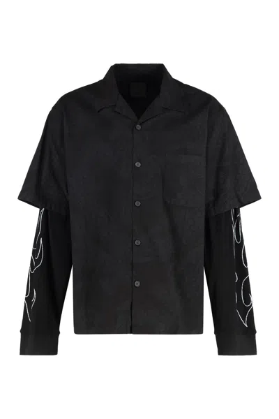Givenchy Cotton Shirt With Pockets And Graphic Print In Black