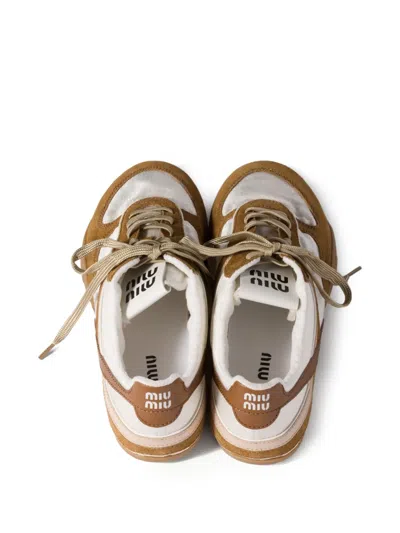 Miu Miu Gymnasium Sneakers In Technical Fabric And Suede In Brown