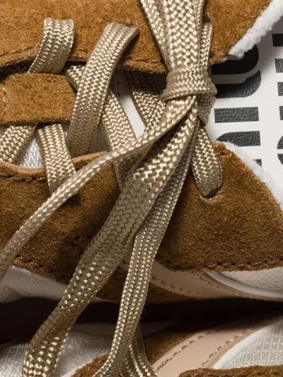 Miu Miu Gymnasium Sneakers In Technical Fabric And Suede In Brown