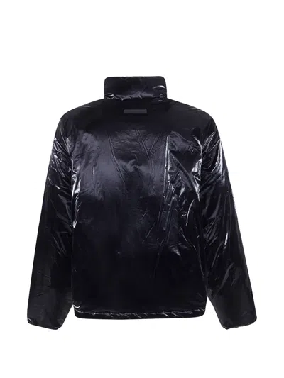 Essentials Metallic-effect Funnel Jacket In Black
