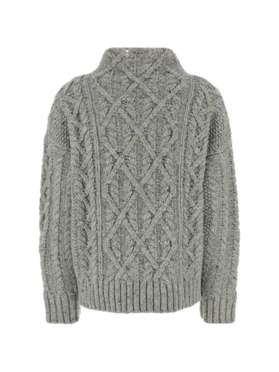 Jil Sander Wool Sweater High Neck Cable Knit In Gray