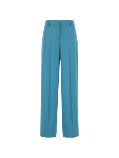 Stella Mccartney Satin Dropped Waist Straight Wide Leg Pants In Blue