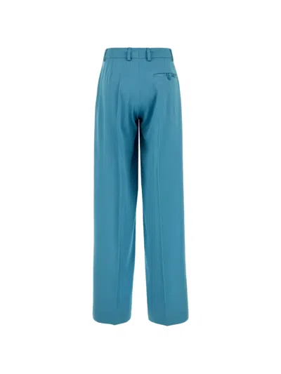 Stella Mccartney Satin Dropped Waist Straight Wide Leg Pants In Blue