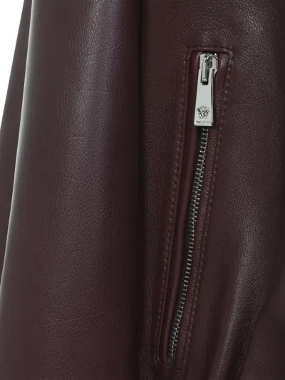 Versace Buffalo Leather Jacket Collared Design In Brown