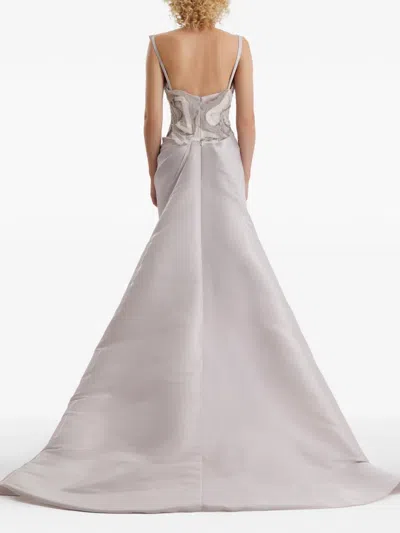Gemy Maalouf Embroidered Draped Maxi Dress In Gray