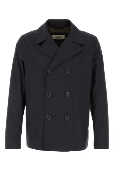 Herno Navy Blue Cotton Trench Coat In Multi