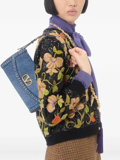 Valentino Garavani  Garavani Devain Small Denim Shoulder Bag Woman Denim Uni In Blue