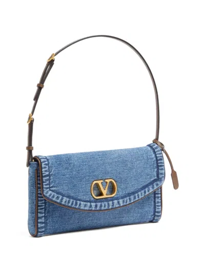 Valentino Garavani  Garavani Devain Small Denim Shoulder Bag Woman Denim Uni In Blue
