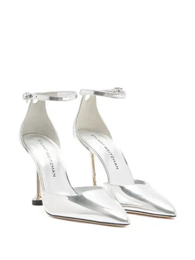 Stuart Weitzman Ankle-strap Leather Pumps In Silver