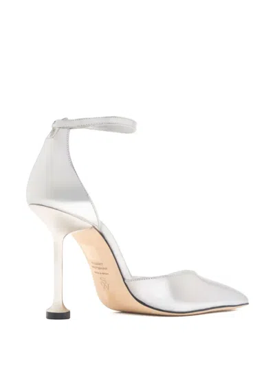 Stuart Weitzman Ankle-strap Leather Pumps In Silver