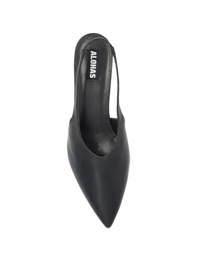 Alohas Eros Slingback Pointed Toe Kitten Heel Pump In Black