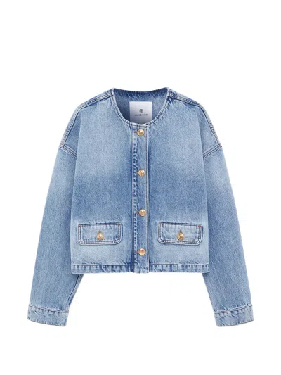 Anine Bing Blanchet Denim Jacket Round Neck Design In Blue