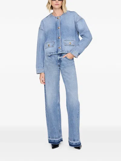 Anine Bing Blanchet Denim Jacket Round Neck Design In Blue