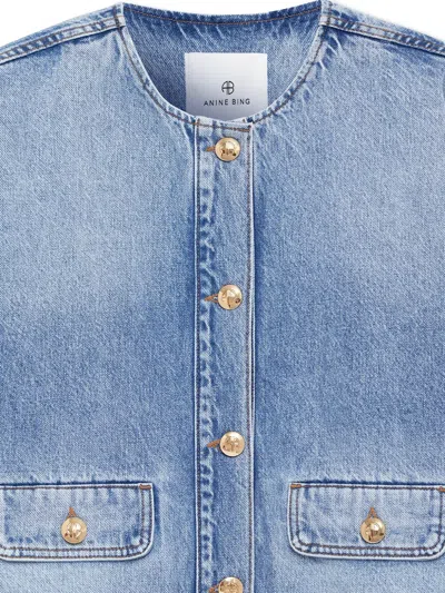 Anine Bing Blanchet Denim Jacket Round Neck Design In Blue