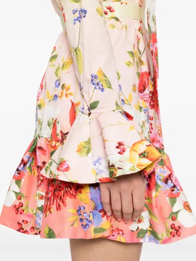 Roberto Cavalli Floral Silk Blend Dress High Neck In White