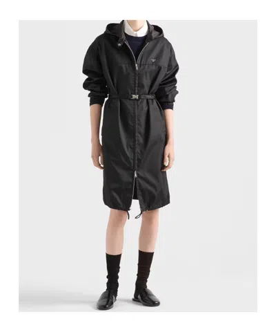 Prada Zip-up Belted Coat In Black