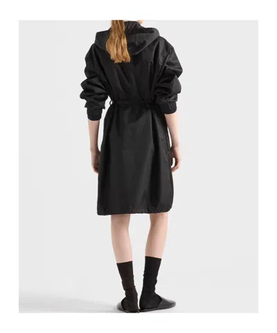 Prada Zip-up Belted Coat In Black