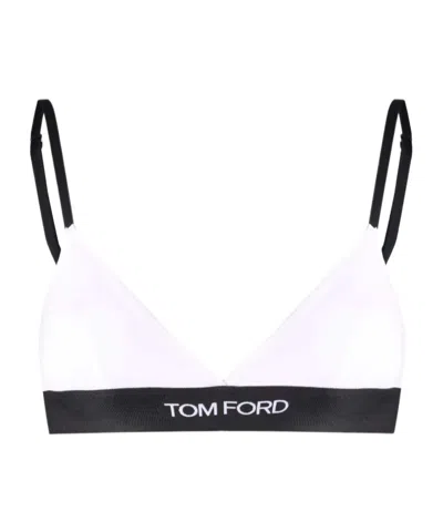 Tom Ford Logo Modal Jersey Triangle Bra In White