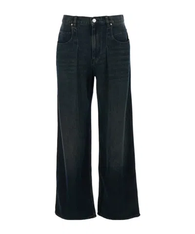 Isabel Marant Distressed Denim Trousers With Wide-leg Design In Black