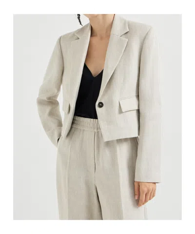 Brunello Cucinelli Chevron-pattern Cropped Blazer In Neutral