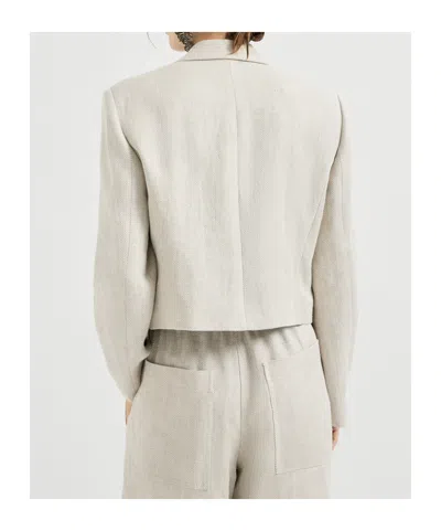 Brunello Cucinelli Chevron-pattern Cropped Blazer In Neutral