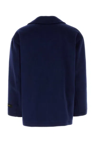Marni Coat Wool Blend Front Pockets In Blue