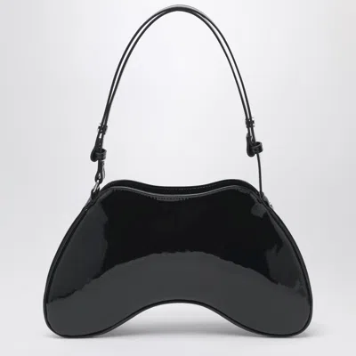 Diesel Double-d Patent Leather Shoulder Bag In Black In Black