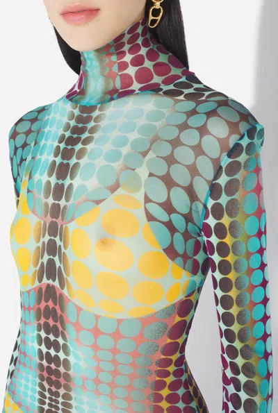 Jean Paul Gaultier High Neck Multicolored Polka Dot Maxi Dress In Blue