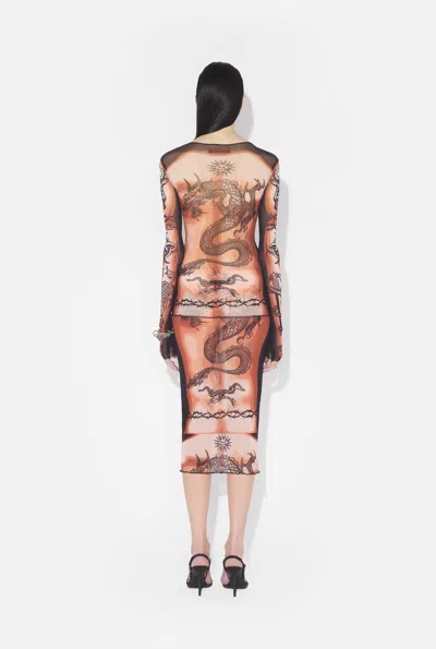 Jean Paul Gaultier Tattoo-inspired Sheer Long-sleeved Top With Bold Motifs In Brown