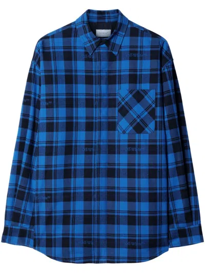 Off-white Check Flann Hooded Shirt In Blue