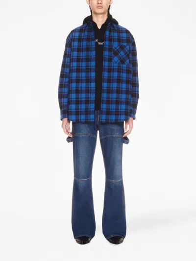 Off-white Check Flann Hooded Shirt In Blue