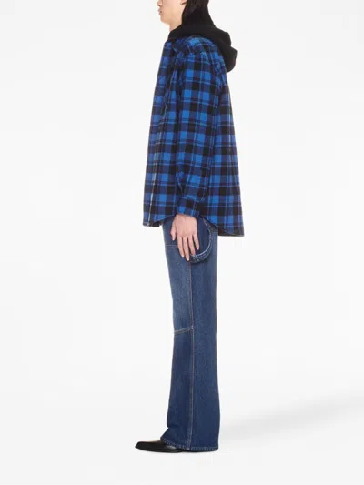 Off-white Check Flann Hooded Shirt In Blue
