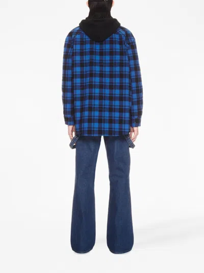 Off-white Check Flann Hooded Shirt In Blue